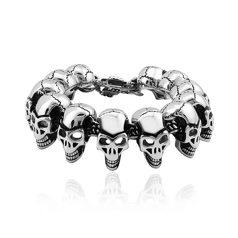 

Fashion pop it Casting stainless steel black Skull halloween Charm men bracelet, Steel corol