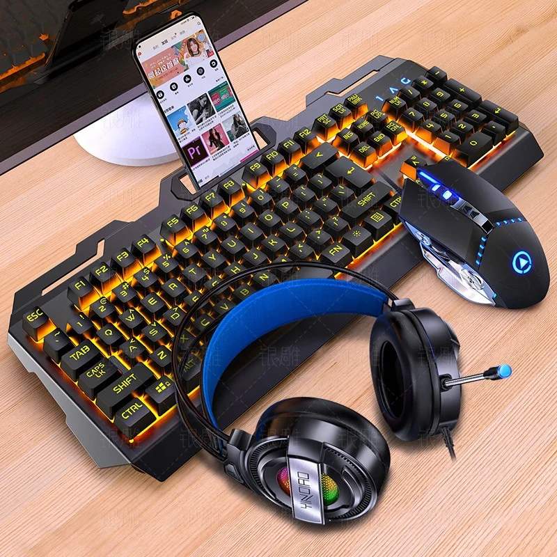 

Hot trendy mechanical gaming colored wired keyboard mouse headset combos set