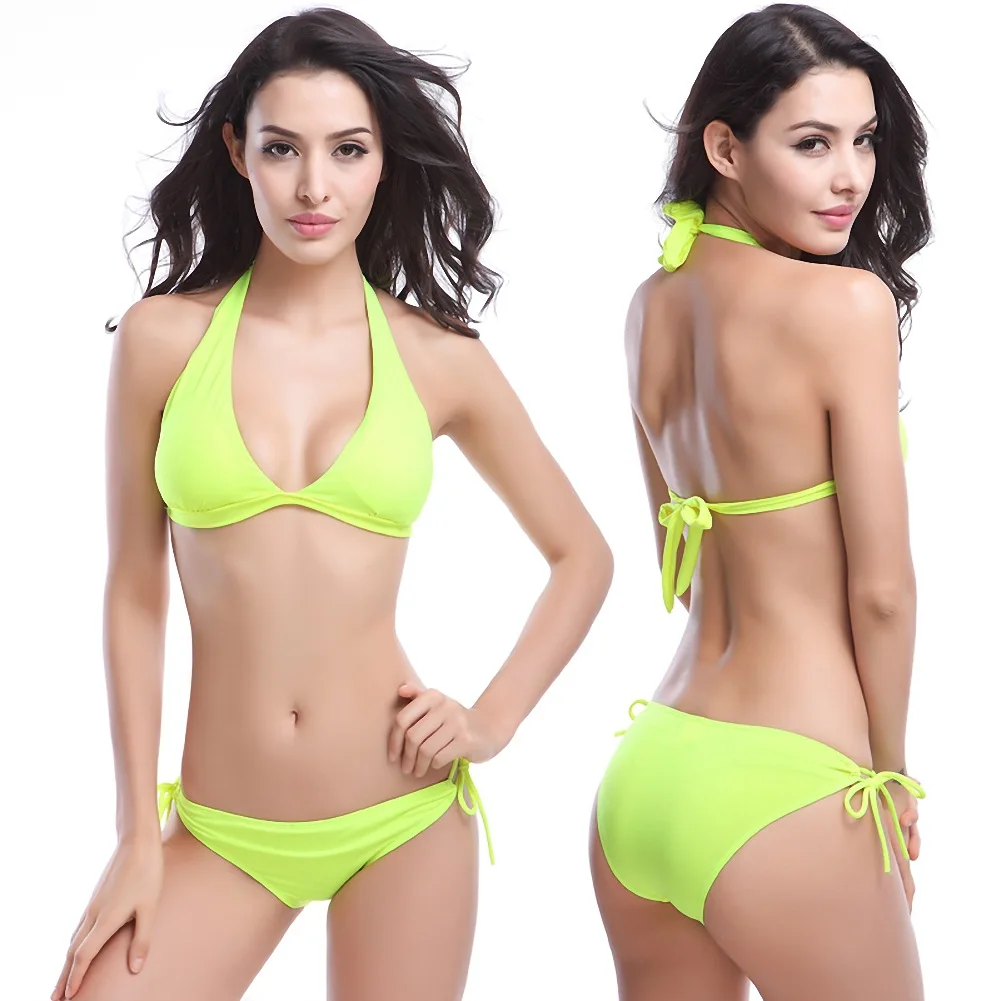 

2021 New Western Style Sexy Gathering High Waist Pure Color Bikini Women Swimwear Bikini Swimwear