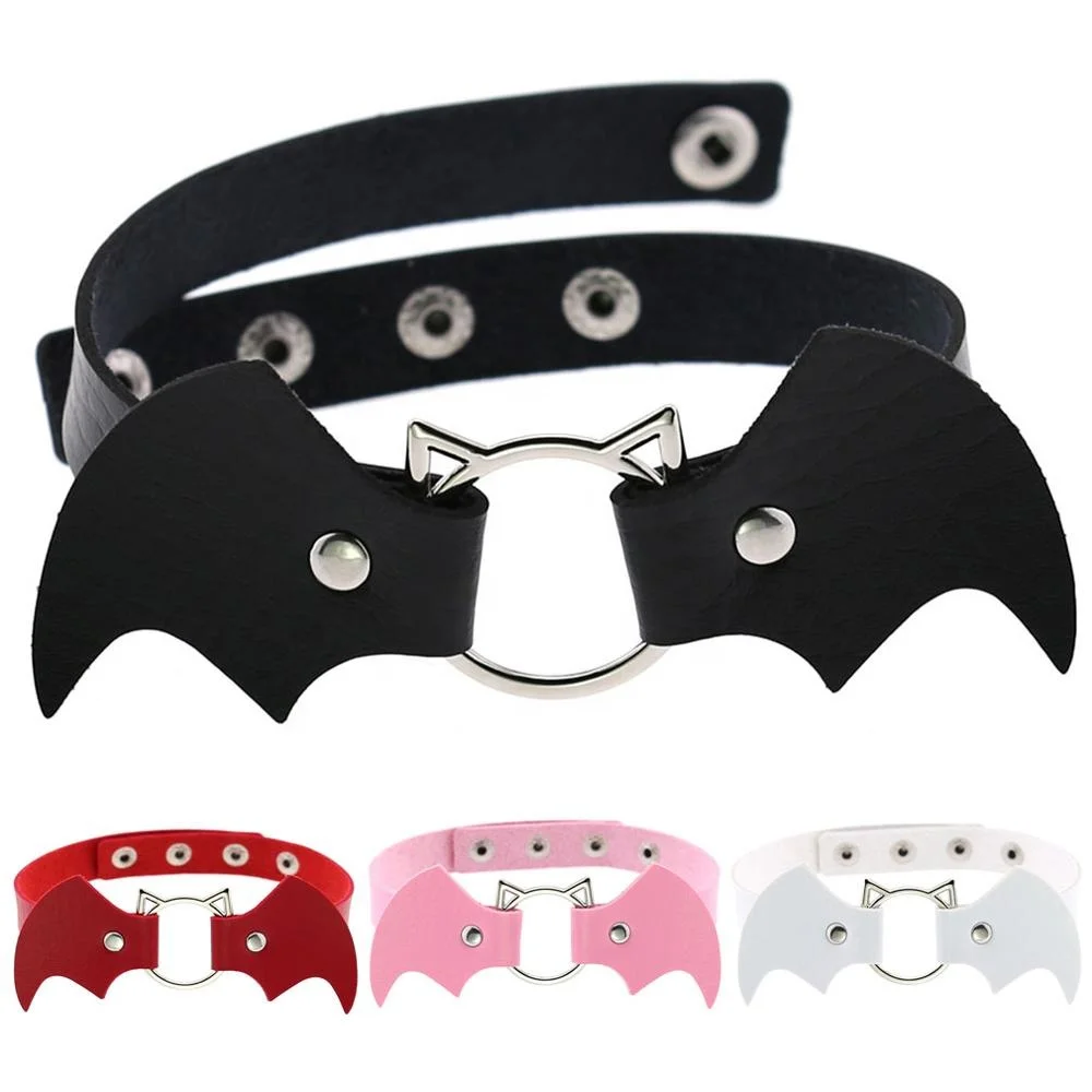 

Punk Gothic Bat Wings Vampire Leather Collar Bondage Halloween Christmas Choker Necklace, 16 colors to choosing