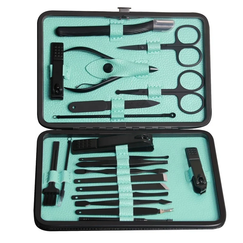 

High Quality Blue 20pcs Pedicure Manicure Set Stainless Steel Feet Nail Care Tool kit nail clipper set with Eyebrow Trimmer, According to options