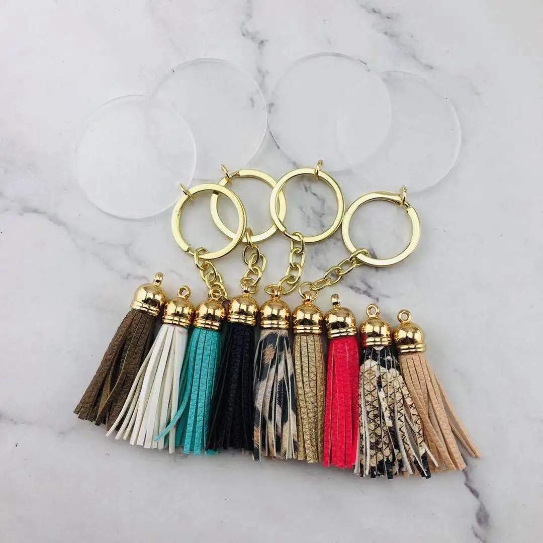 

Blank Monogram Acrylic Disc Suede Tassel Keychain, As the picture show