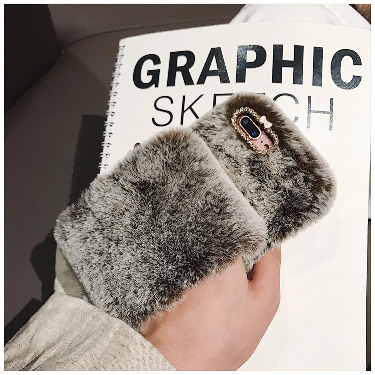 

Faux fur phone case with purse 3d phone case for iphone 13 pro max 12 XR 7 women girl phone case cartoon cute shell cover
