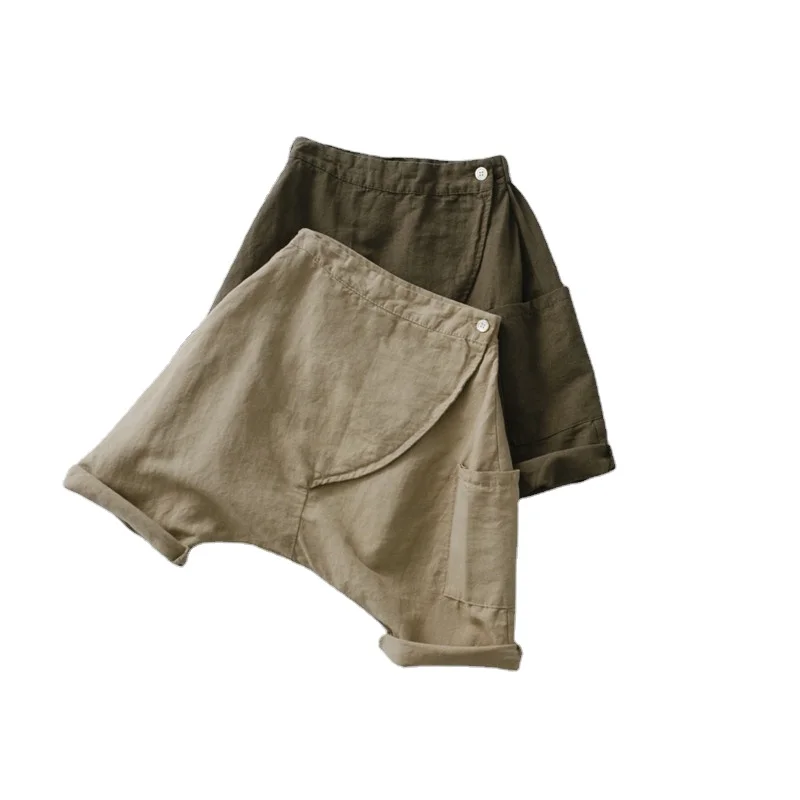 

FMFS Australia Korean Clothes Boys Summer Spring Seventh Linen Trousers Front Oblique Buttons Kids Harem Pants