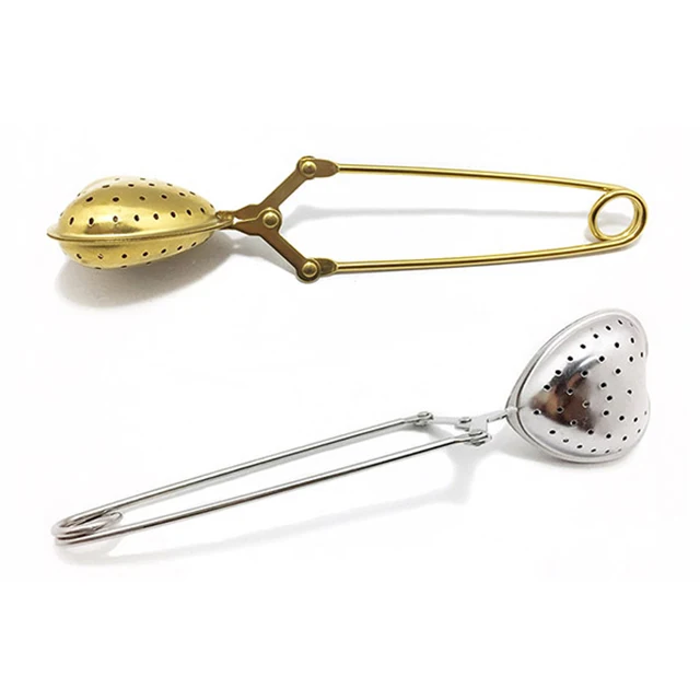 

Stainless steel 304 tea leaking tea ball spring handle for gold heart-shaped tea filter, Gold and silver