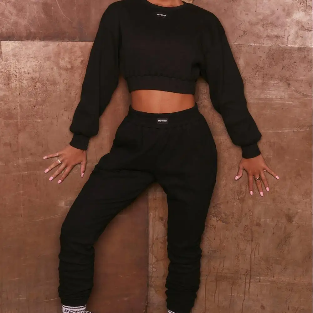 

hot sell Custom LOGO Two Piece Set Sweatsuit Cotton Terry Fitness women two piece Tracksuit, Picture