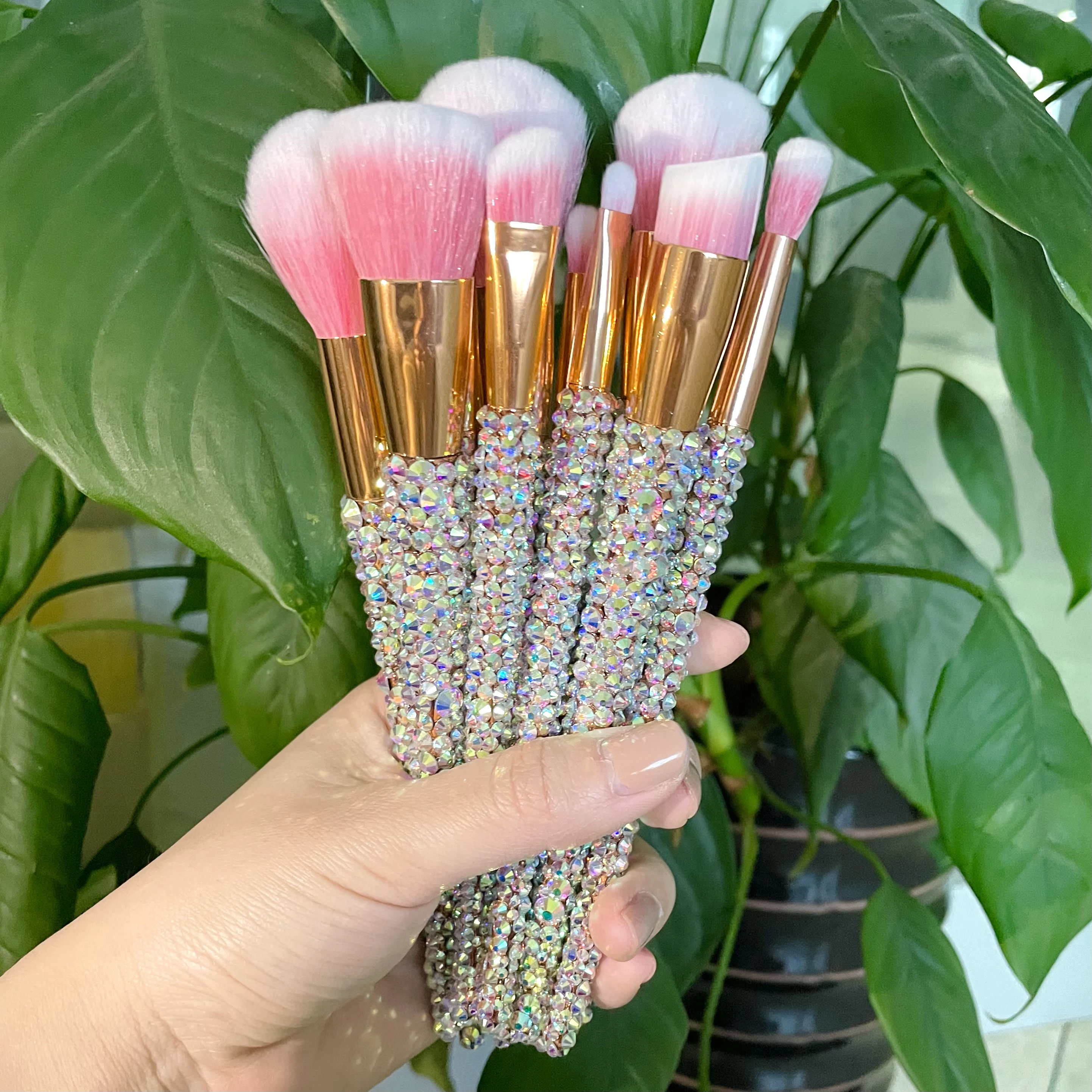 

Bling Crystal Handle Diamond 12Pcs Glitter Makeup Brush Set bling makeup brushes custom logo set