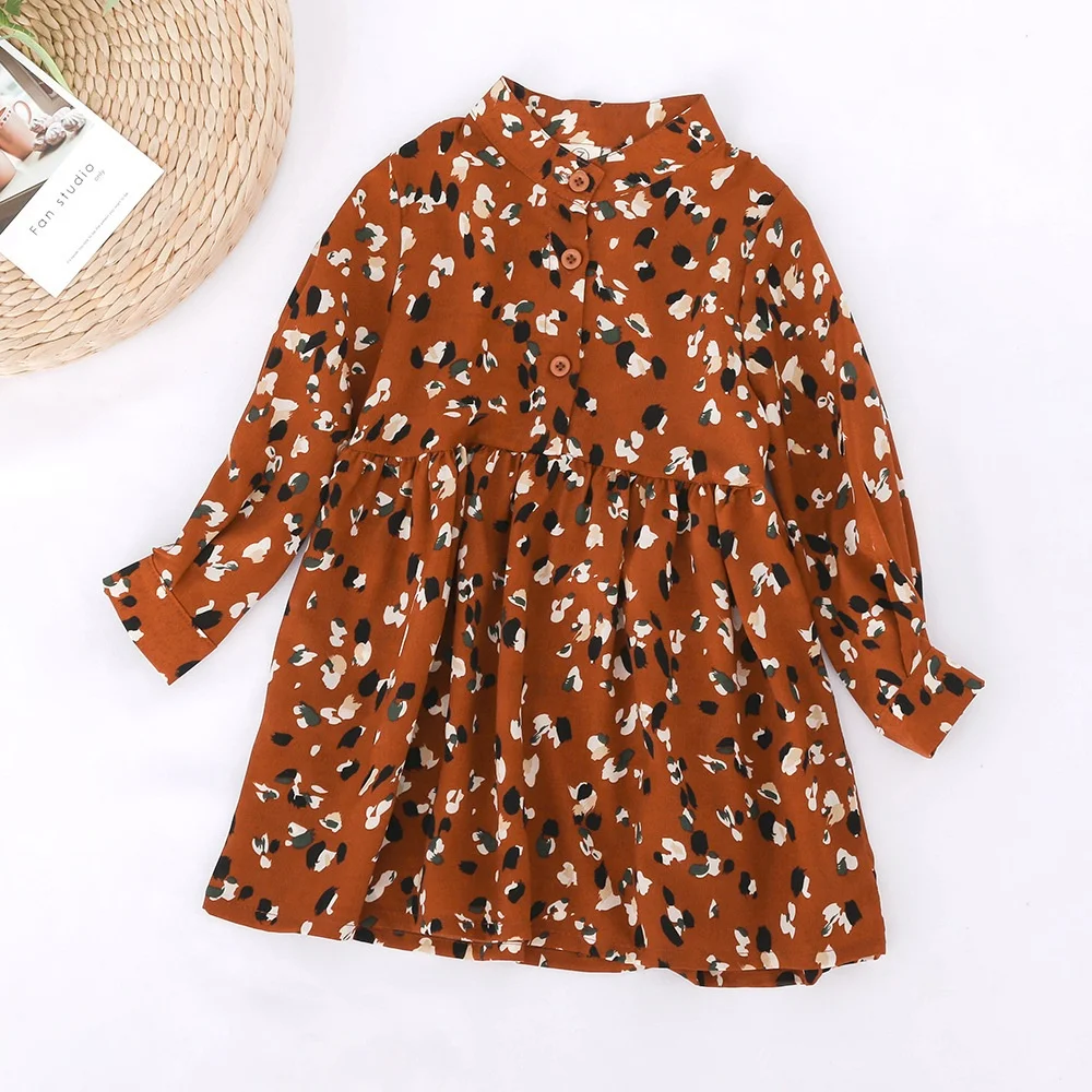 

B24513A Little Girl dress Korean chiffon dress floral Princess kids dress, Red, apricot
