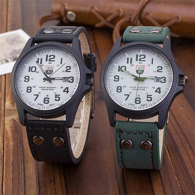

2019 Fashion Sport Watches Quartz Luxury Fashion Classic Big Dial Men Leather Calendar Wrist Watch, Photo