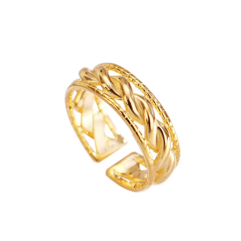

Fukarni Fashion 925 Sterling Silver Twist Rope Rings For Women Bohemian Adjustable Geometric Irregular Gold Plated Ring KR283