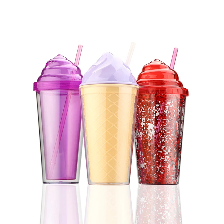 

Promotion ice cream shape logo 16oz plastic ice cream shape cup with straw