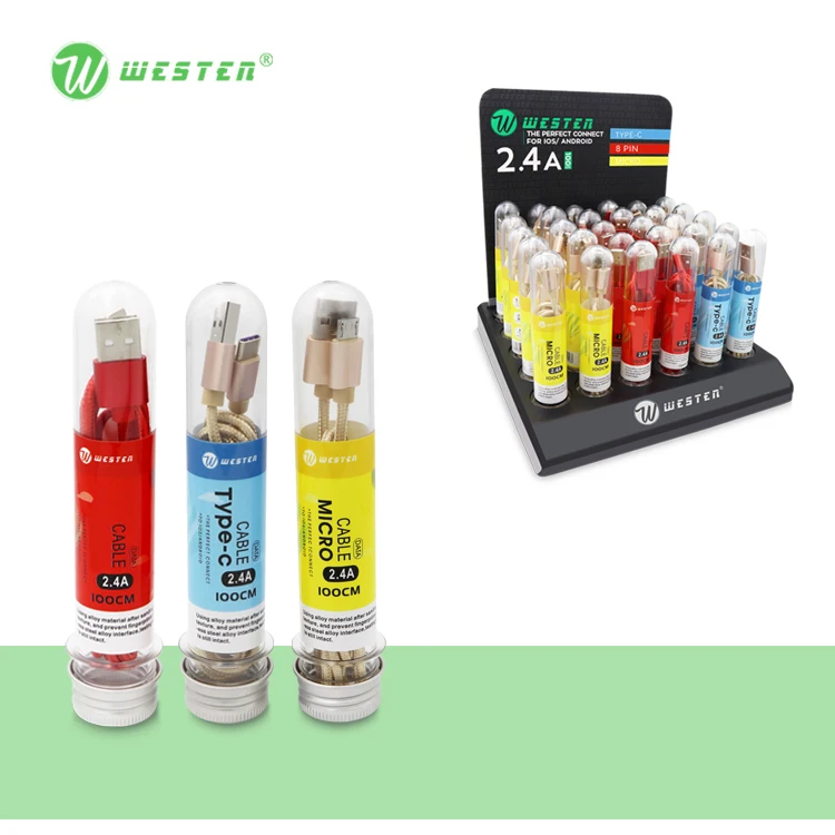 
nylon braided display tube packing universal usb fast data charger cable set for iPhone type c micro phone accessories 