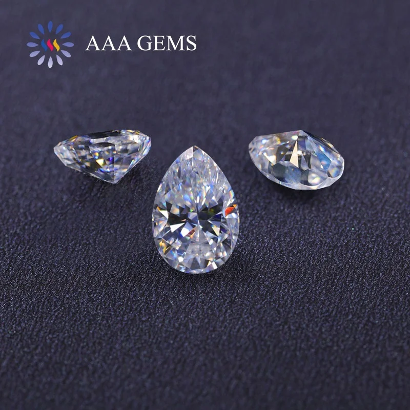 

China Moissanite Manfacture Pear Shape 2*3 3*4 3*5 DEF Color Vvs Man Made Diamonds Moissanite Factory