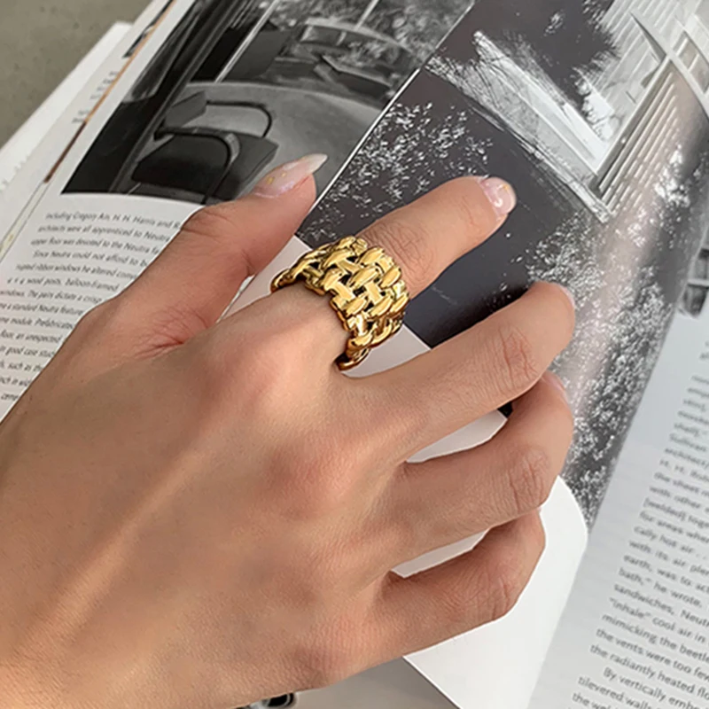 

Triple Layers Wide Weaved Rings Irregular Geometric Rings for Women Industry Style Vintage Ring Instajewelry 2020 New, Gold/silver