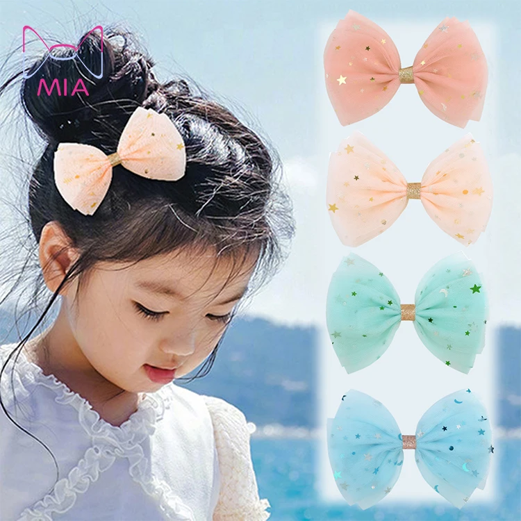 

MIA free shipping kids  fashion gauze stars hair accessories hair bow with full lined clip for baby girls 111, Picture shows