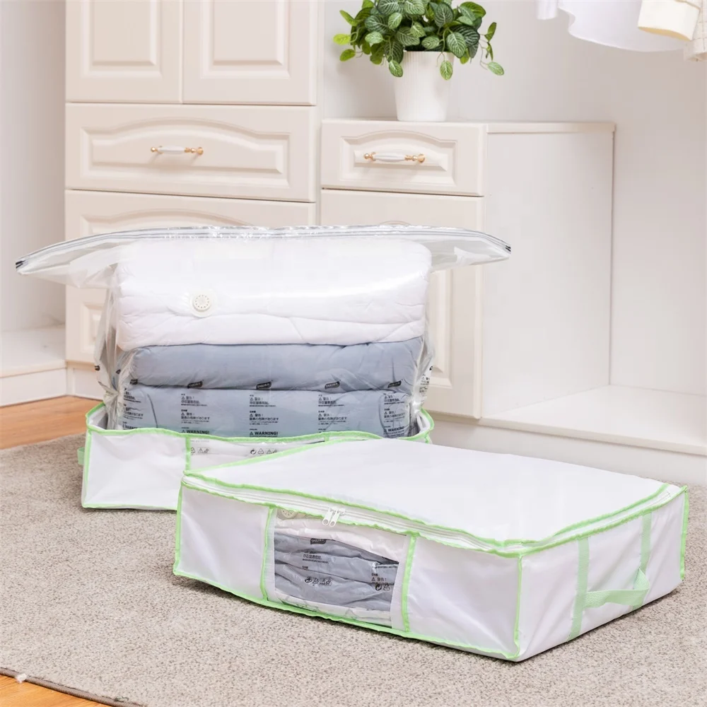 

Foldable Vacuum Storage Box With Pump Non-Woven Fabric Storage Underbed Bin For Clothes Quilt Duvet Storage Organizer