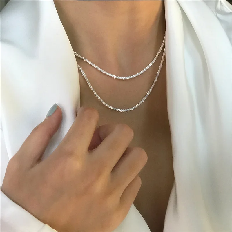 

Popular 925 Sterling Silver Sparkling Shiny Clavicle Chain Choker Necklace For Women Fine Jewelry Wedding Party Birthday Gift