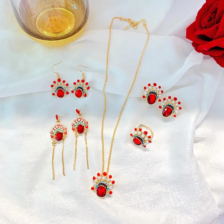 

National Peking opera facial jewelry women earring and necklace set