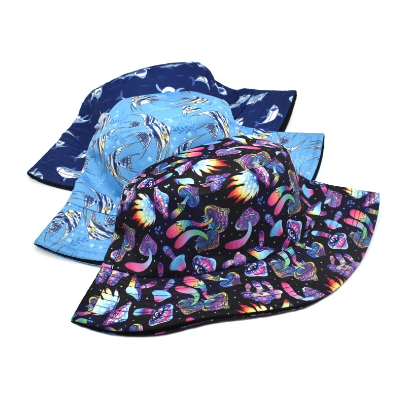 

2023 ladies men animal print Private Label fisherman hat outdoor foldable sun bucket hat embroidery reversible bucket hat