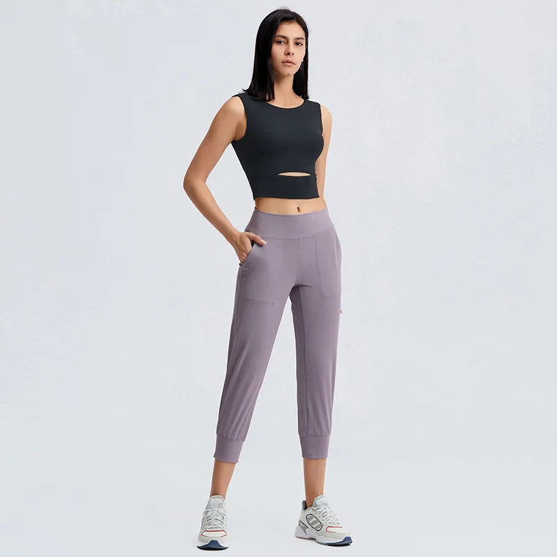 

Amazon's new product yoga pants women's side pockets high waist flared feet loose running sports and fitness cropped pants