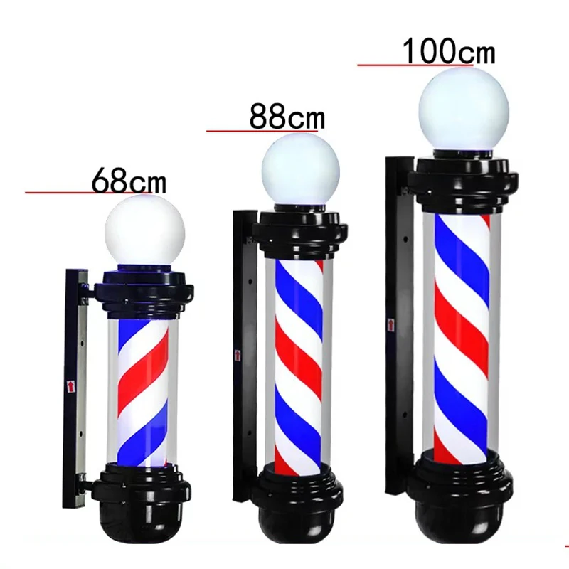 

Hairdressing barber LED Barbers Pole Red White Blue Hair Salon Logo Waterproof Rotating Light Salon Shop Sign Outdoor Wall Light