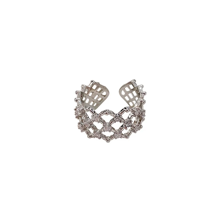 

Net Red Super Flash Hollow Diamond Silver Women Fashion Copper Jewelry Rings