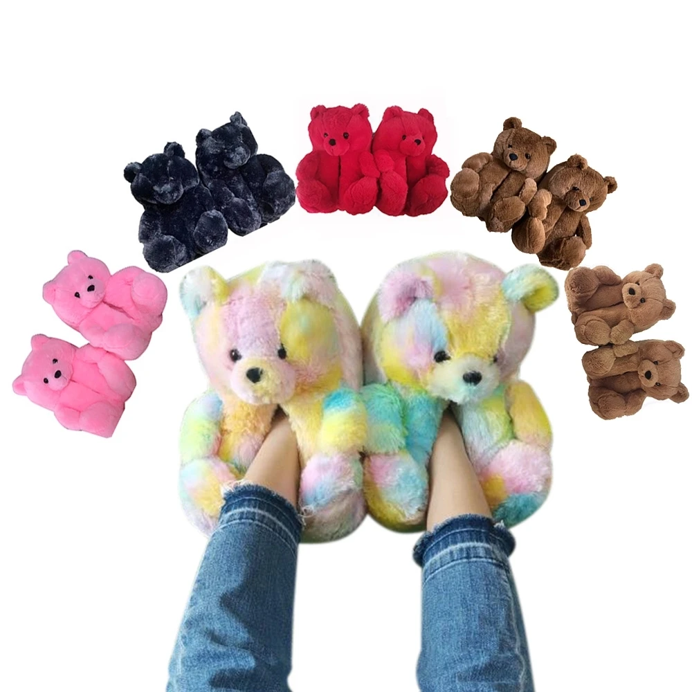 

New Designer 22 Colors For Options Cheap Fashion Indoor Lady Shoes Women Household Animal Fluffy Plush Slipper Bear Slippers