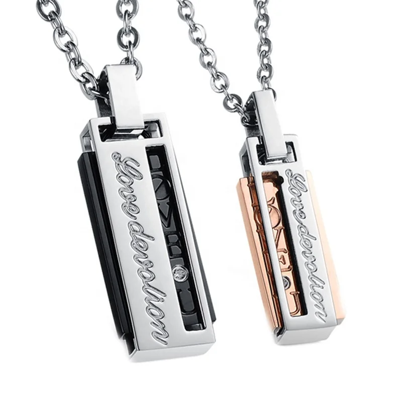 

MIO High Quality Fashion Valentine Gift Letter Steel Pendant Couple Necklace, Black, blue, rose gold