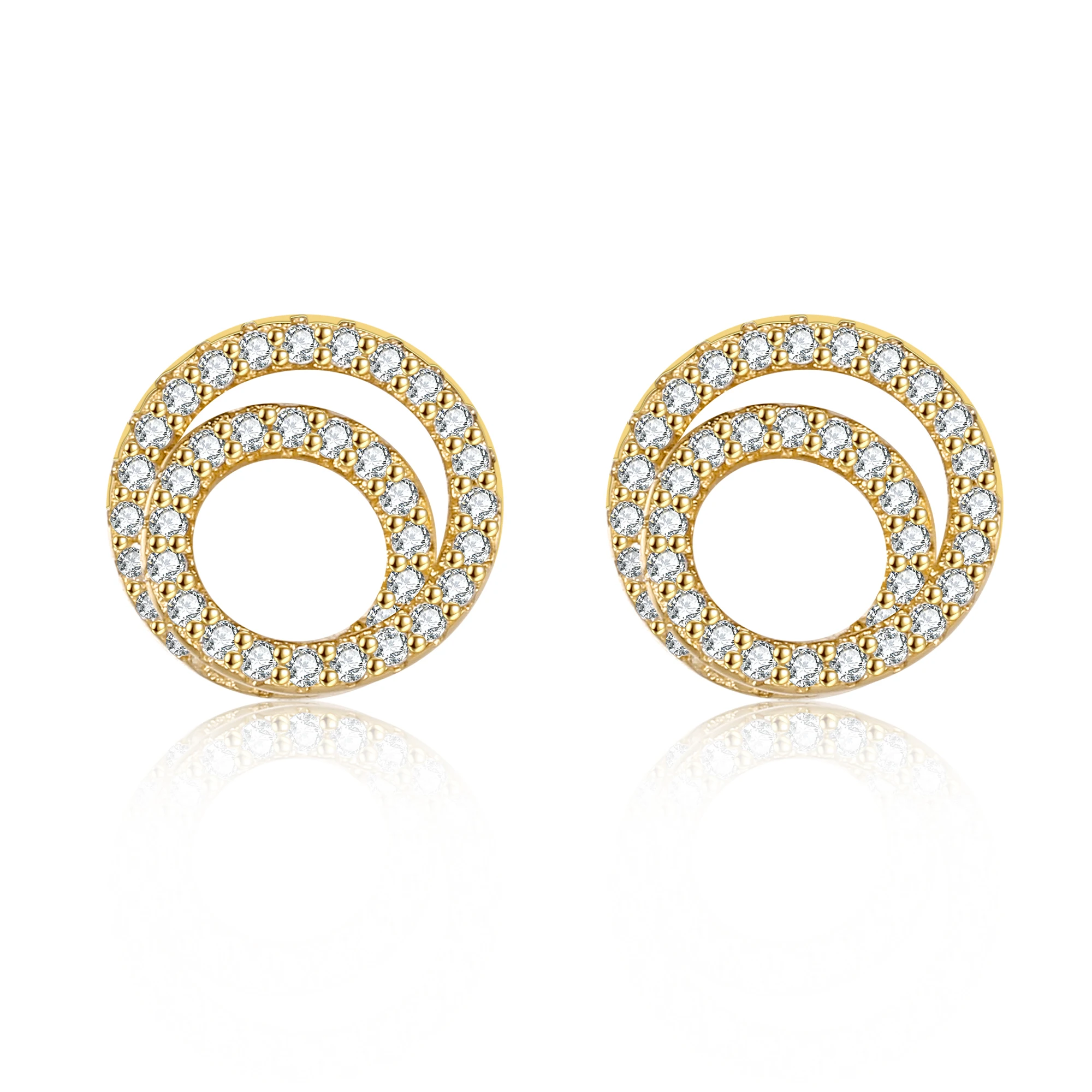 

Wholesale Custom Charm Jewelry Gold Plated Round Stud Earrings CZ Zircon Unique Design Women Earrings, Golden