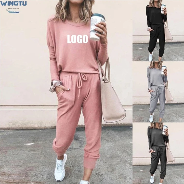 

2021 Customized Logo Cozy Loungewear Winter Plus Size Ladies 2 Piece Lounge Wear Sets Women, Customized color