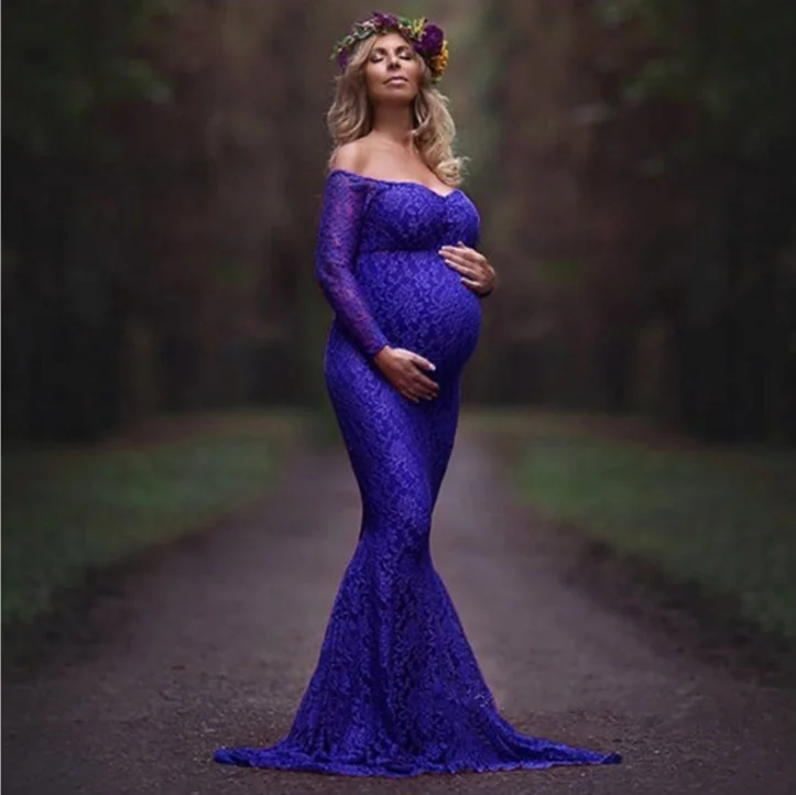 

Pregnant Women Photography Props Dresses Off Shoulder Dress Maternity Clothing, As photo