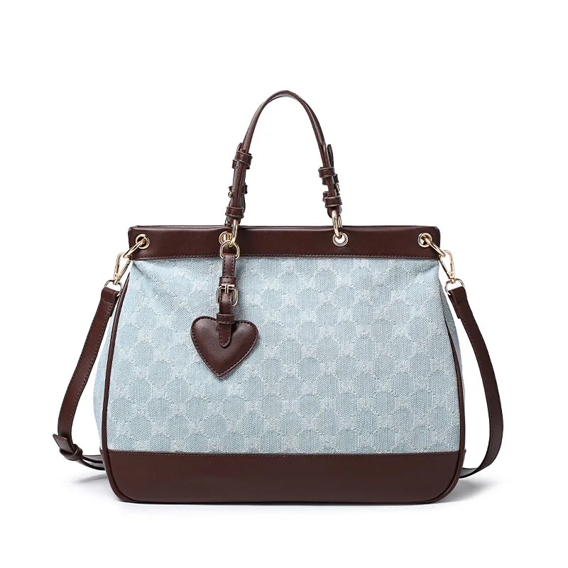 

Fashionable Rhombus Shoulder Bag Leather Heart-shaped Decorative Pendant Messenger Bag Denim Pu Leather Stitching Handbag YGH179