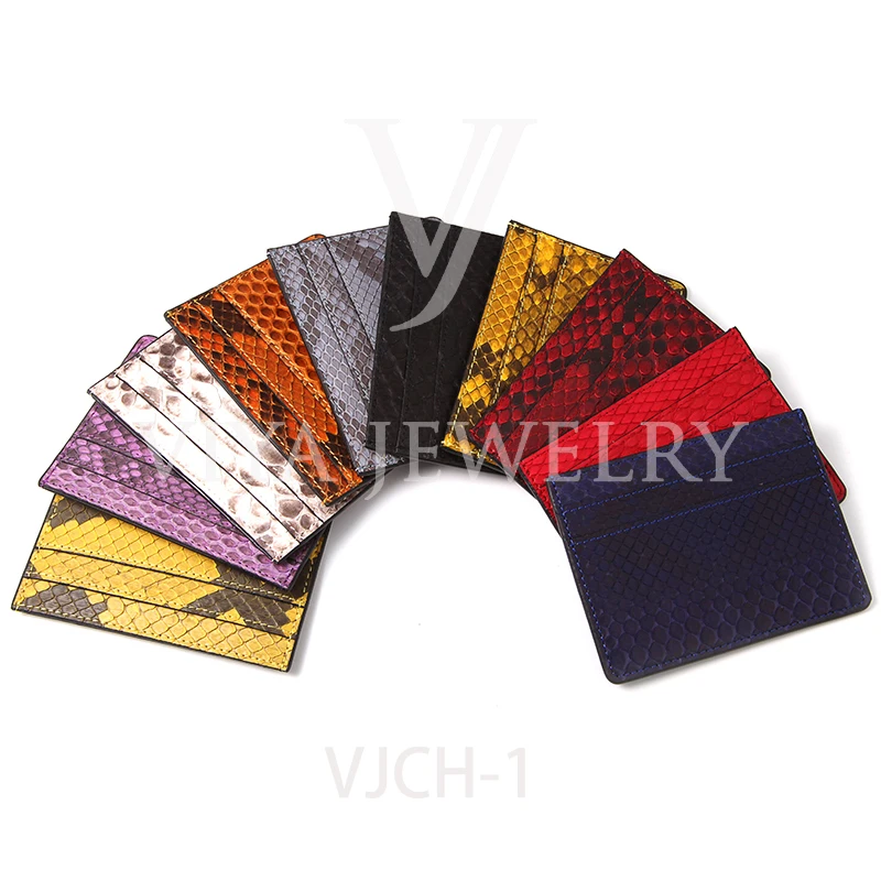 

Free Shipping Luxury Wholesale Genuine Python Leather Card Holder With 4 Card Slots For Women, 17 colors available