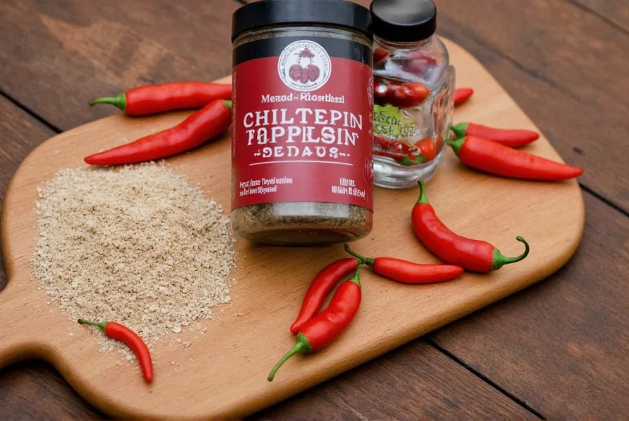 A close-up of chiltepin powder sprinkled over tacos
