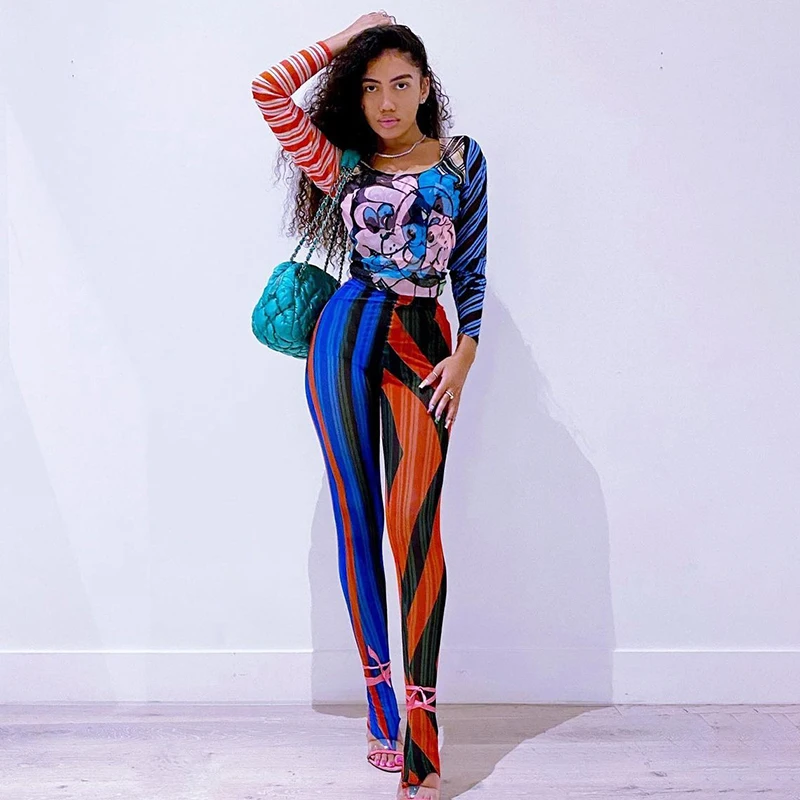 

Bomblook K21PT544 2021 New Fashion Pants Streetwear Low Waist High Elastic Color Contrast Bodycon Leggings Women Casual