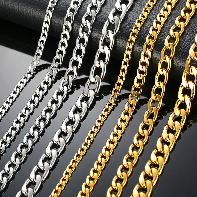 

Fashion Jewelry Multi-size and color Miami Cuban Curb Necklace Stainless Steel Link Chain