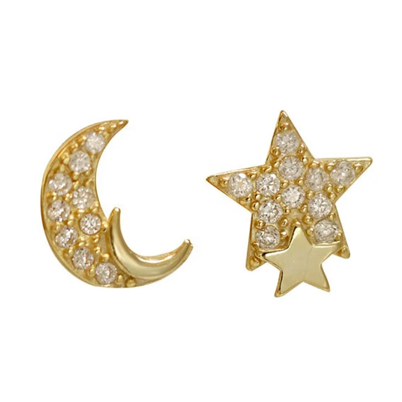 

HYH 925 silver jewelry girls fashion unique moon star stud earrings, Optional