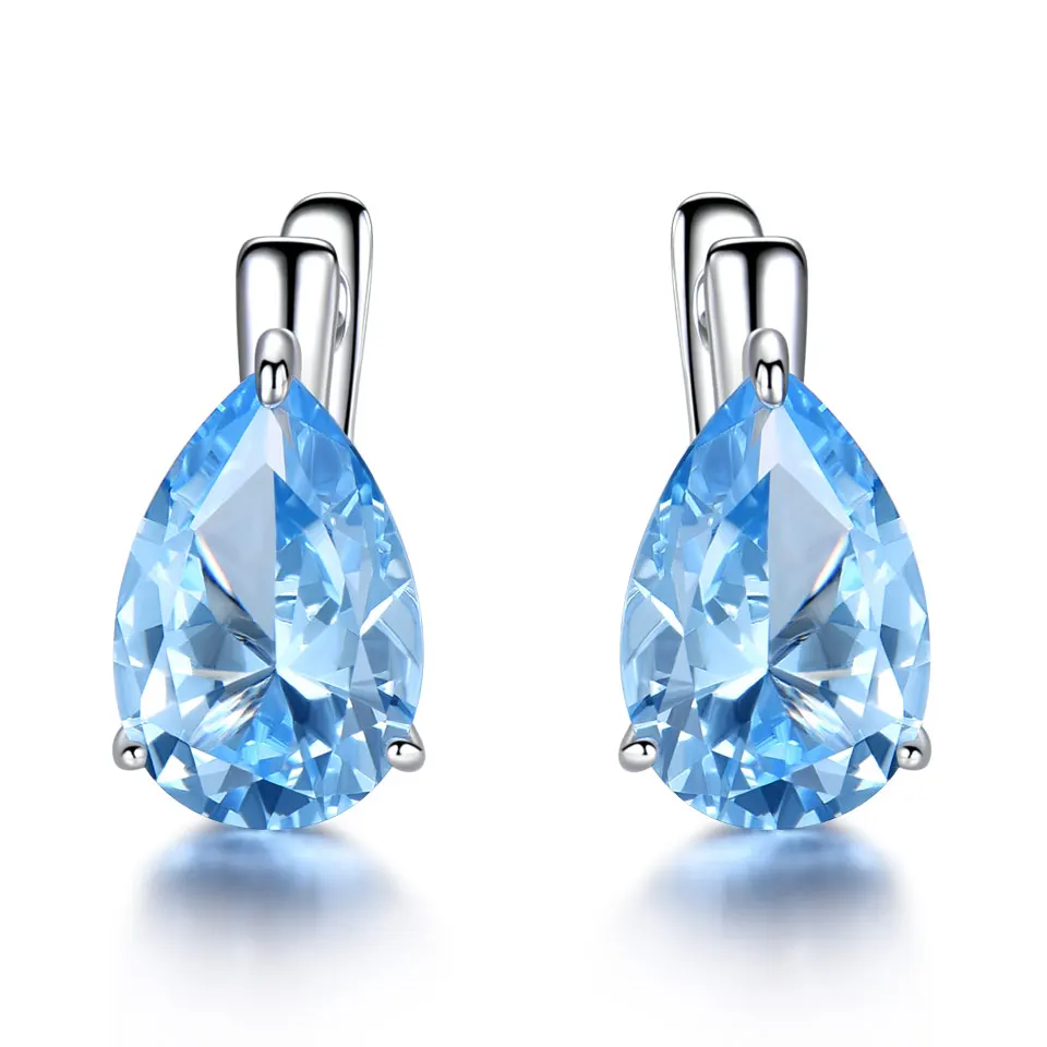 

Luxury Nano Gemstone Blue Topaz Clip Earrings For Women 925 Sterling Silver Clip On Earrings Water Drop Fine Jewelry Gift