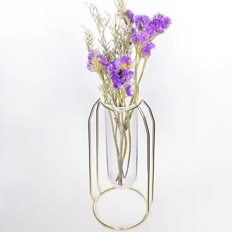 

Tube Glass Vase For Flower Arrangement Metal Stand With Glass Tube Vase