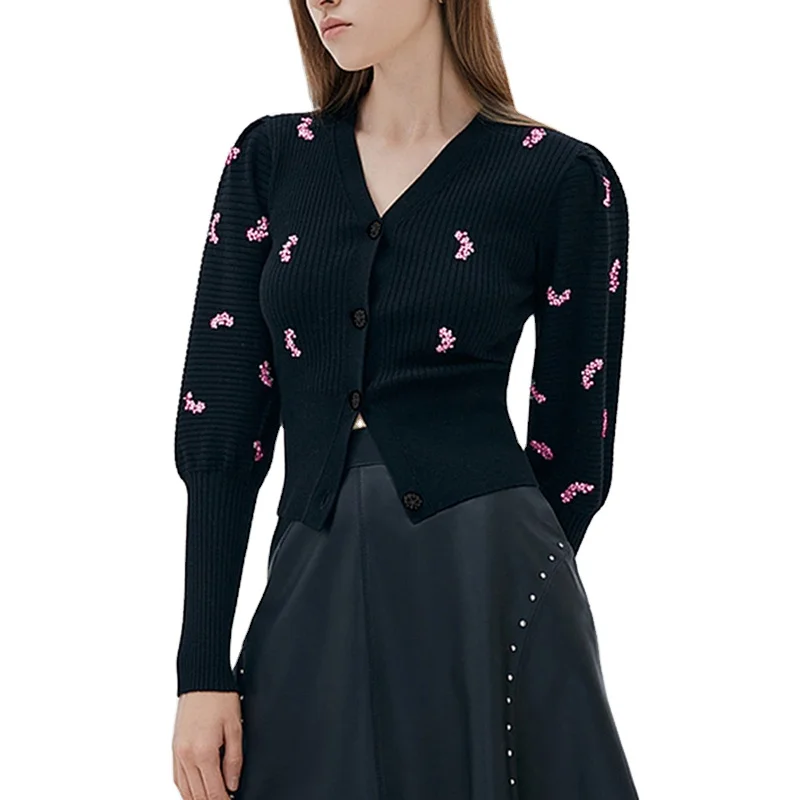 TWOTWINSTYLE Slim Knitting Women's Sweater Long Sleeve Patchwork Single Breasted Print Sweaters for Women