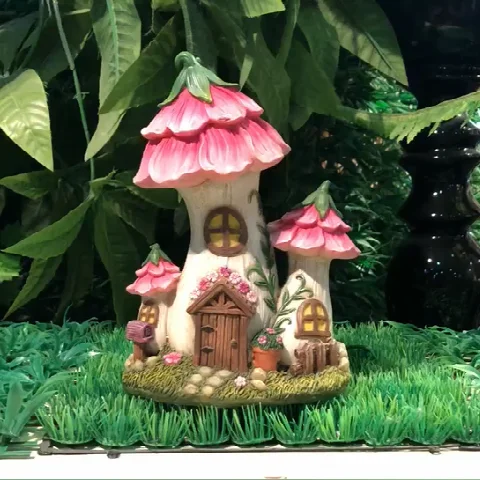 

Polyresin Pink Mushroom House Miniature Garden Decoration, Customized color