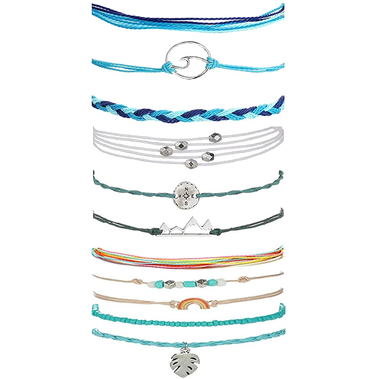 

VSCO String Wave Bracelet Adjustable anklets for women pura vida Bracelet Handcrafted Jewelry Women, Blue