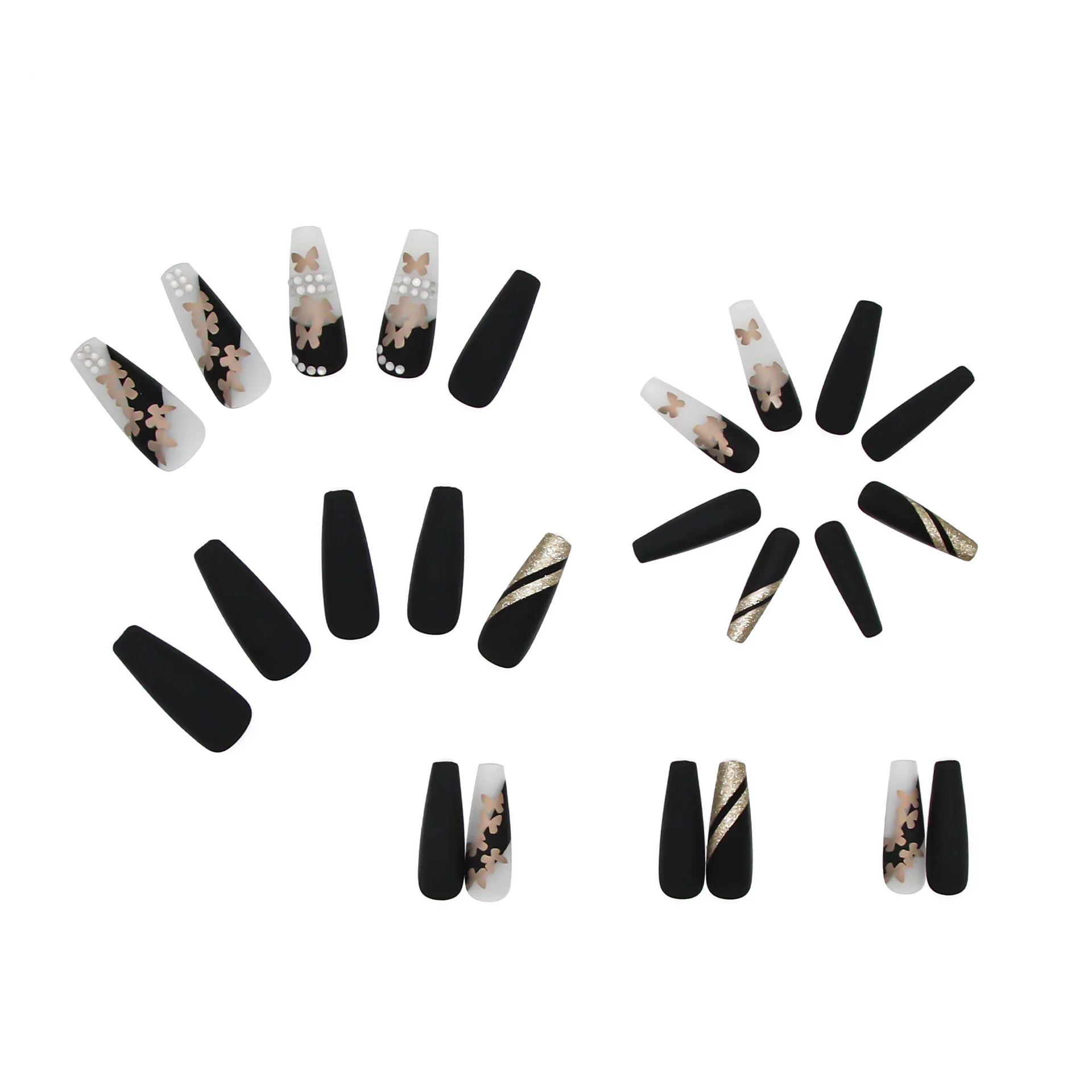 

Artificial Fingernails Diamond Color False Nail 3D Tip Long Luxury Press On Nails