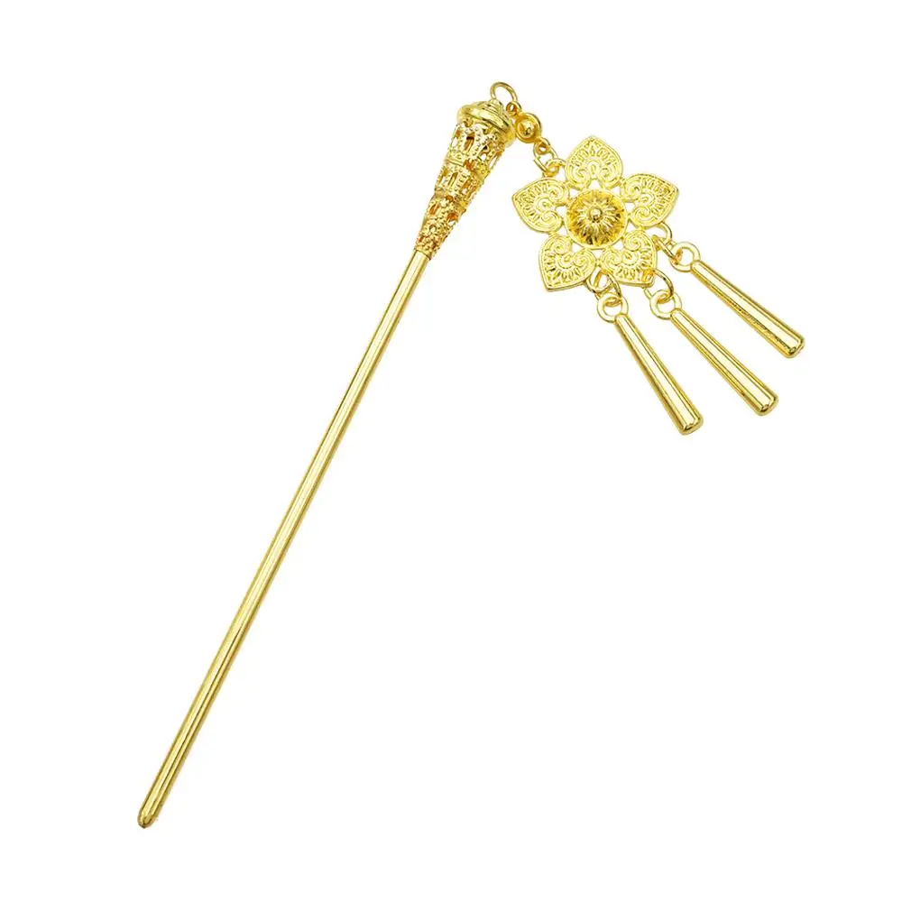 

Fashion new hairpin flower pendant tassel versatile hair accessories Hanfu accessories Bohemian national style, Gold-a,gold-b,sliver