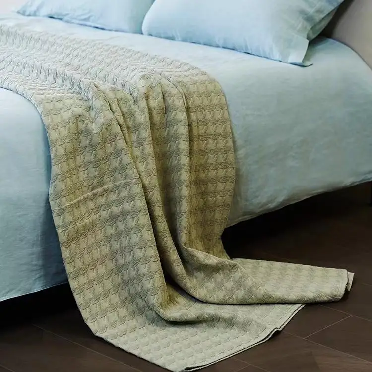 Houndstooth Pattern 100% Cotton Woven Hypoallergenic Eco-Friendly Summer Throw Blanket for Bedding Sofa Decorative Use