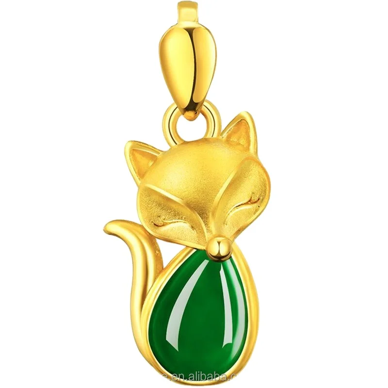 

Vietnam Sand Gold Green Chalcedony Pendant Female Gold Inlaid Jade Fox Necklace Temperament Clavicle Chain Jewelry Jewelry
