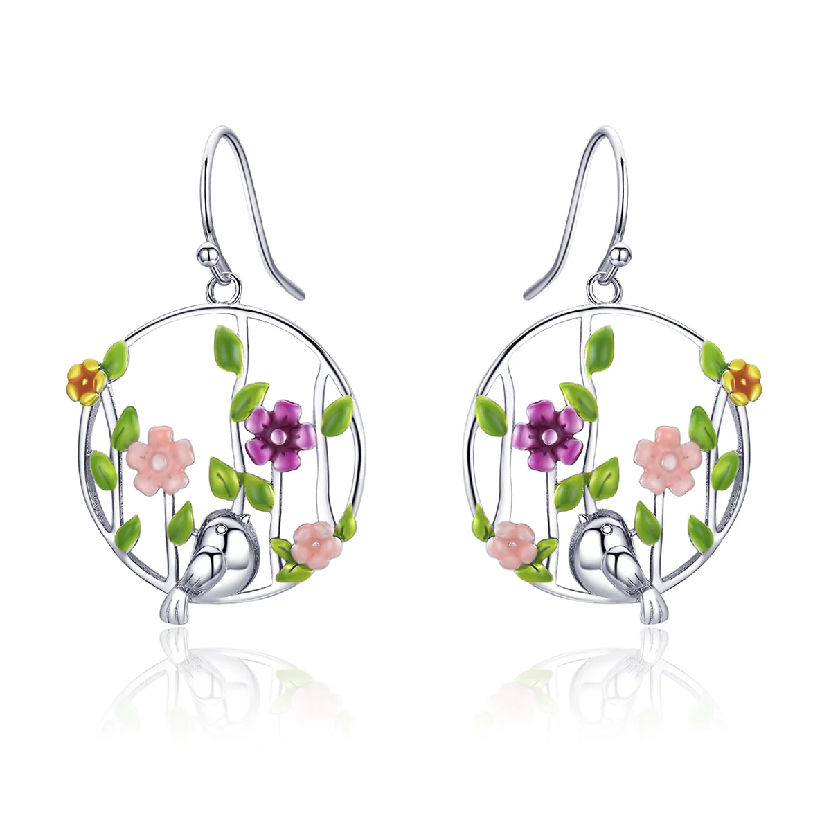 

2021 Fashion Cheap Bird Flower Pendant Sterling Silver 925 Hook Earrings Jewellery