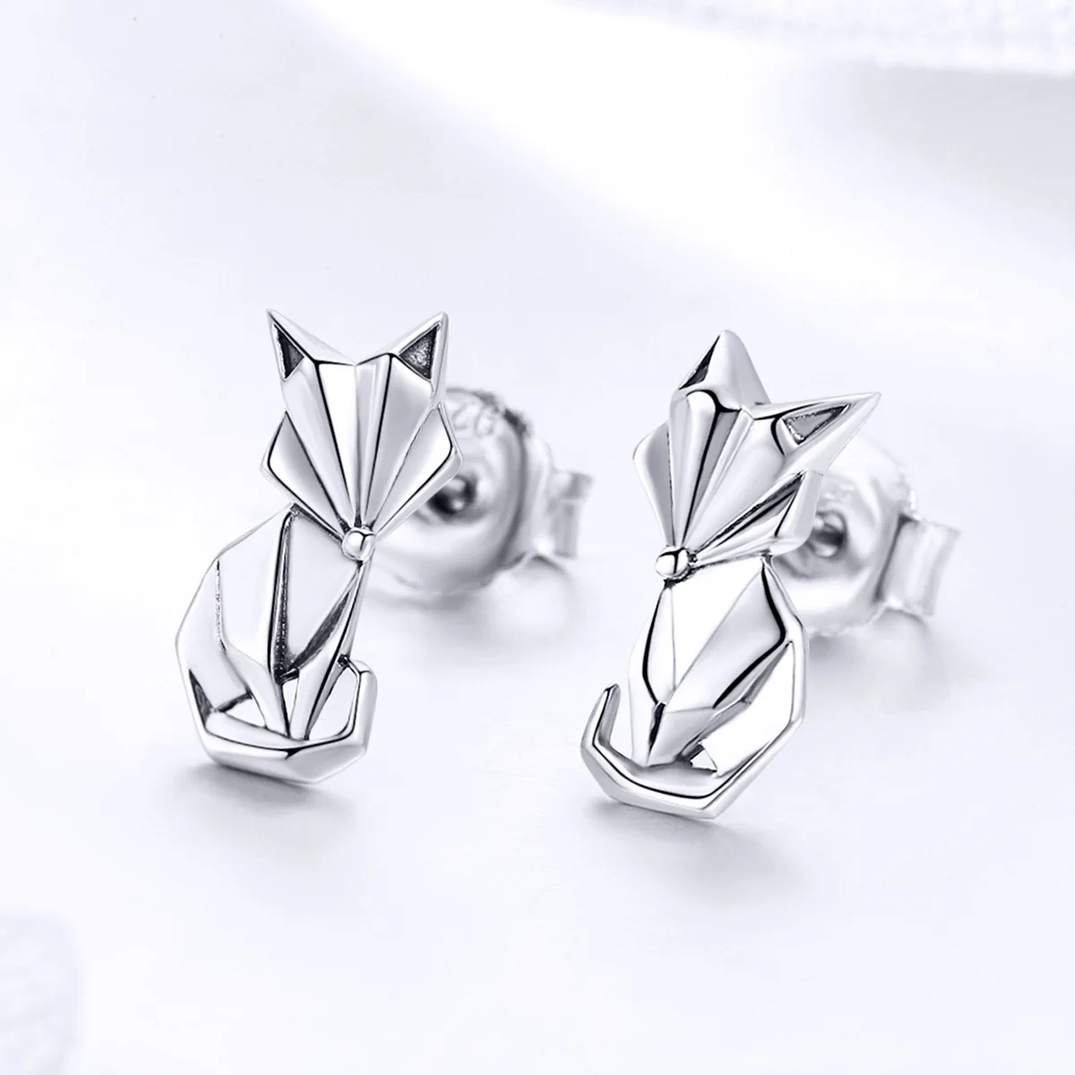 

New trendy Folding Fox Stud Earrings 925 Sterling Silver Animal Earrings
