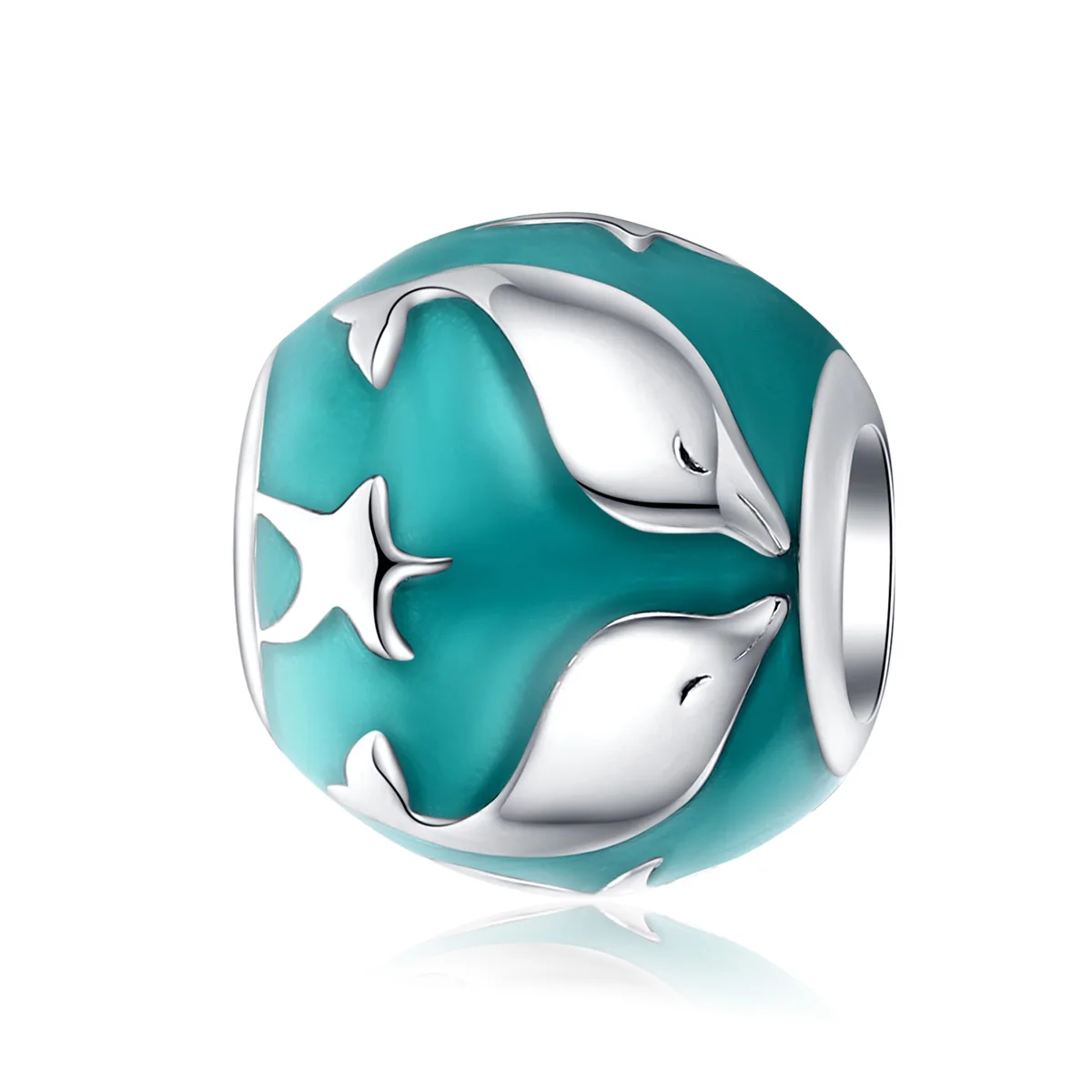 

BAMOER Underwater Dolphin Round Enamel Charm fit Original Bracelet and Bangle 925 Sterling Silver Jewelry SCC1295, Blue
