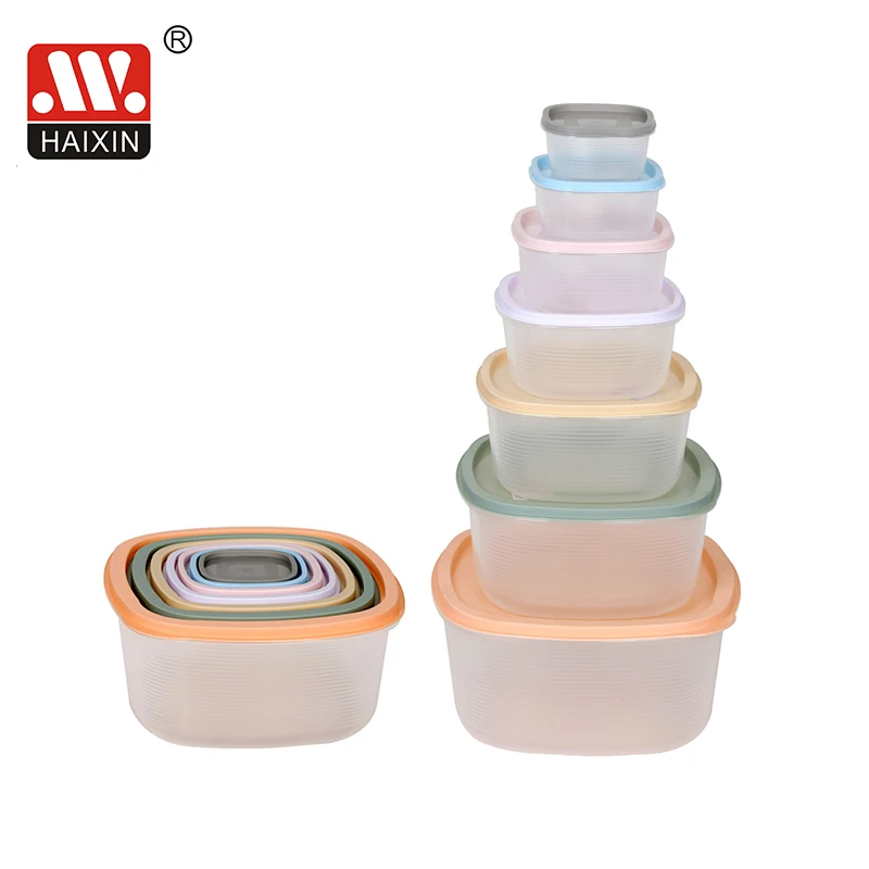 

Square Food Container 7Pcs 0.2L/0.35L/0.55L/1L/1.8L/2.9L/5.2L reusable takeout containers easy open plastic food container